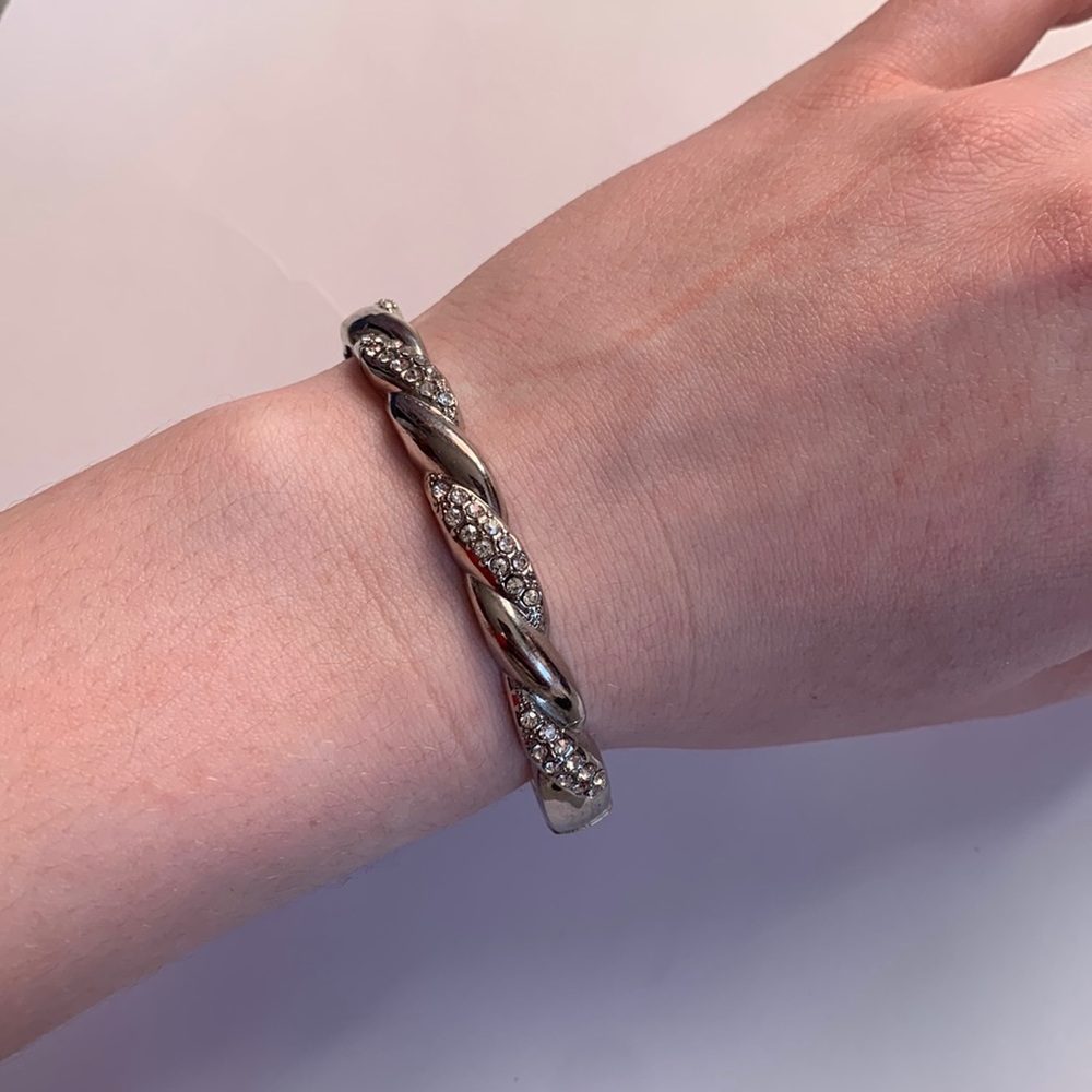 Silver bangle with diamonds